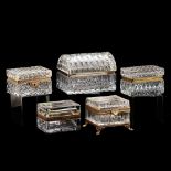 Five French Crystal Dresser Boxes