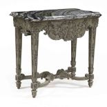 Theodore Alexander, Louis XV Style Carved and Painted Marble Top Console Table