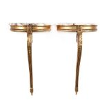 Pair of Vintage Italian Carved and Gilt Marble Top Console Tables