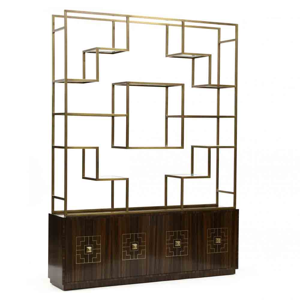 Theodore Alexander, Figured Walnut and Brass Etagere