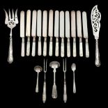 Twelve Mother-of-Pearl Handled Knives and Assorted Servers