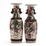 A Matched Pair of Chinese Crackle Vases with Warriors