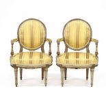 Antique Pair of Signed Louis XVI Style Carved and Painted Diminutive Fauteuil