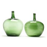 Two Large Green Glass Demijohn Storage Bottles