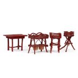 Four Pieces of Red Painted Twig Furniture