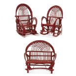 Three Piece Twig Furniture Set, Red Painted