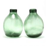 Two Large Spanish Green Glass Demijohn Bottles