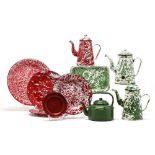 Assorted Ten Enamel and Graniteware in Red and Green