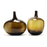 Two Large Olive Green Demijohn Bottles