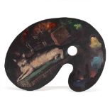 Vintage Artist Palette with Painting of a Recumbent Cat