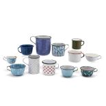 Twelve Assorted Graniteware Cups and Mugs
