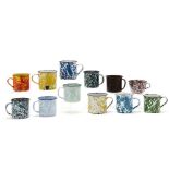 Twelve Colorful Graniteware Mugs