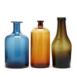 Three Large and Colorful Glass Bottles