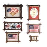 Six Black Forest Picture Frames of American Patriotic Ephemera