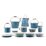 A Group of Twelve Blue Graniteware