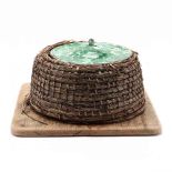 Vintage Enamel Ware Lidded Woven Bee Skep on Board, (featured in a Bob Timberlake work)