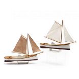 Two Wooden Model Sailboats