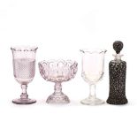 Three Pressed Glass Stemmed Items and a Decanter