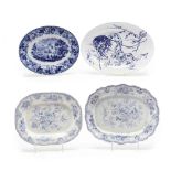 Four Antique China Blue and White Platters