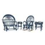 Four Pieces Blue Painted Twig Furniture