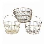 Three Vintage Wire Oyster Baskets