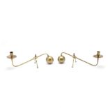 Pair of Brass Counterbalance Cannonball Candle Holders