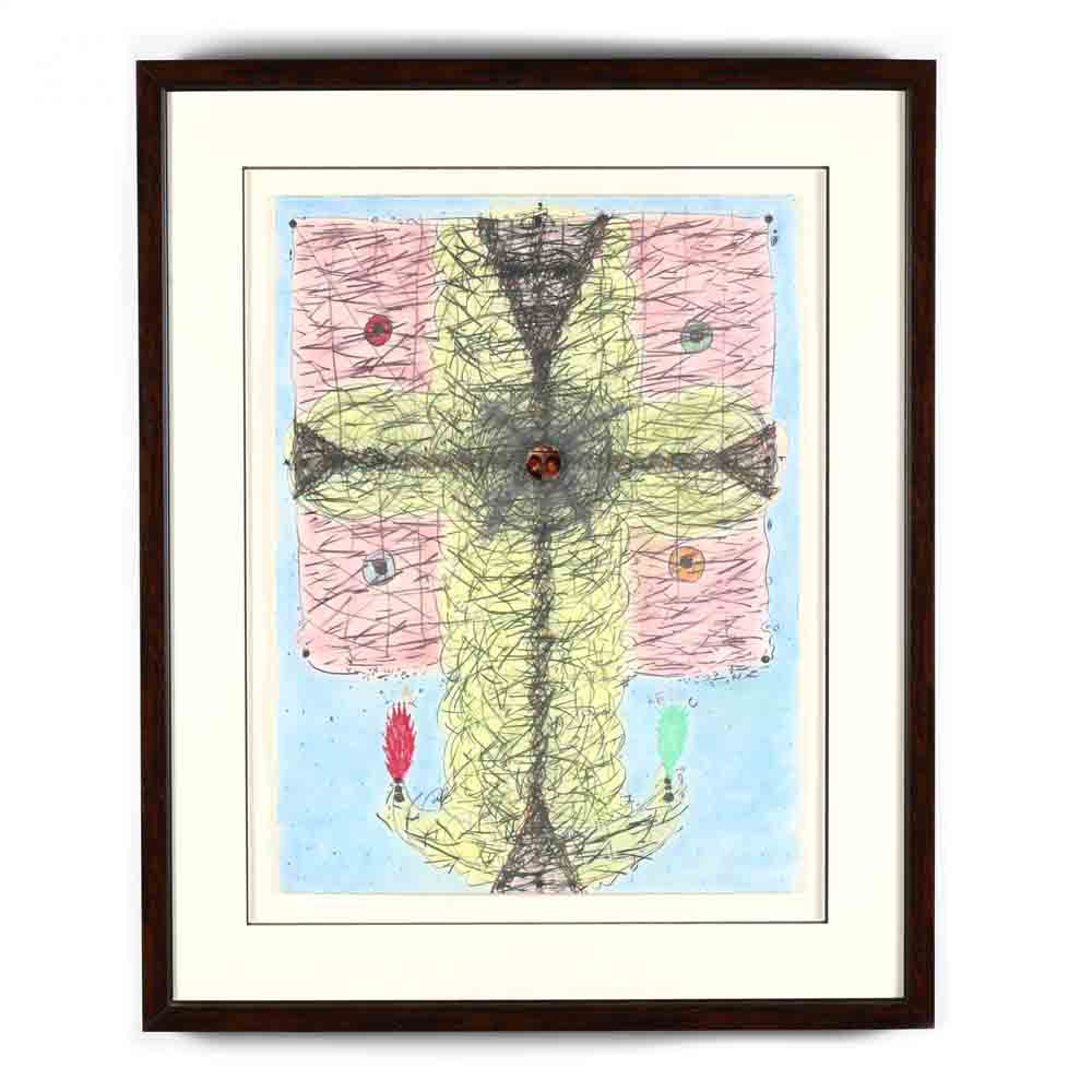 William Fields (NC, b. 1940), Whimsical Abstraction with Crucifix - Image 2 of 4