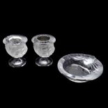 Lalique, Pair of Tete de Lion Urns and Ash Tray