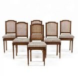 Set of Six Louis XVI Style Oak and Cane Dining Chairs