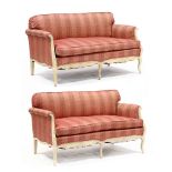 Pair of French Provincial Style Upholstered Fruitwood Settees