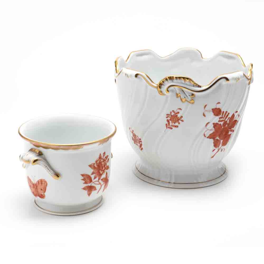 Three Herend "Chinese Bouquet Rust" Porcelain Cachepots - Image 3 of 10