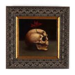 Francisco De Anda (Mexican, 20th/21st Century), Vanitas Still Life with Skull and Red Flower