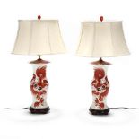 A Pair of Chinese Porcelain Foo Lion Vase Lamps