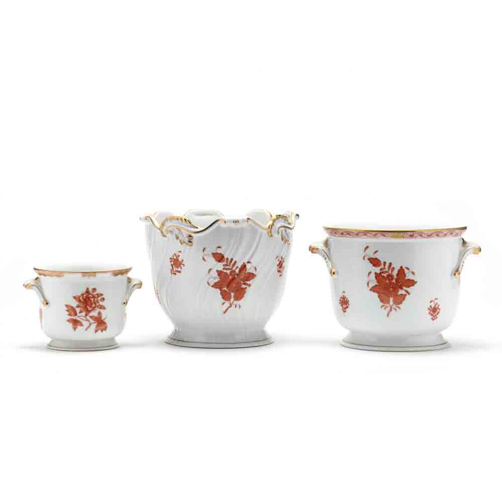 Three Herend "Chinese Bouquet Rust" Porcelain Cachepots