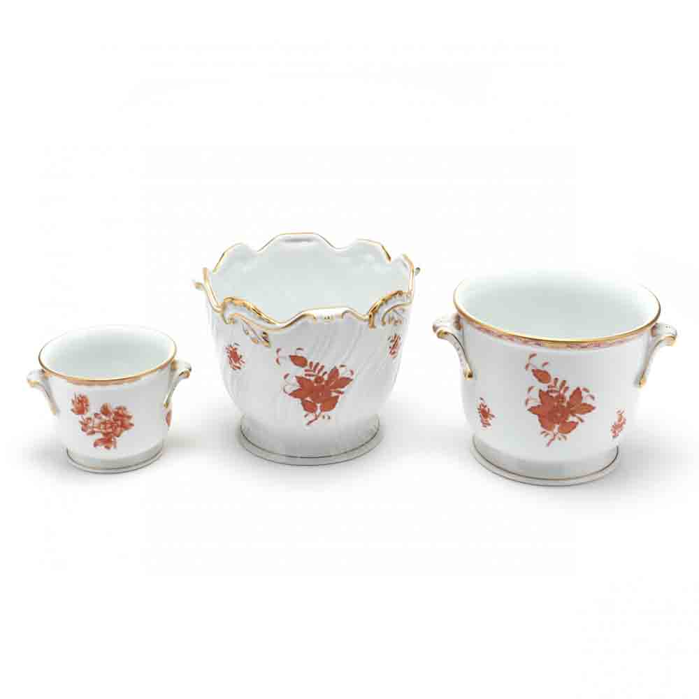 Three Herend "Chinese Bouquet Rust" Porcelain Cachepots - Image 4 of 10