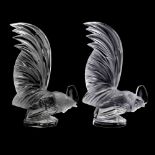 Lalique, Pair of Coq Nain Glass Car Mascots