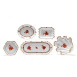 Five Herend Porcelain Accessory Dishes "Chinese Bouquet Rust"