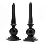 Pair of Decorative Black Glass Obelisks