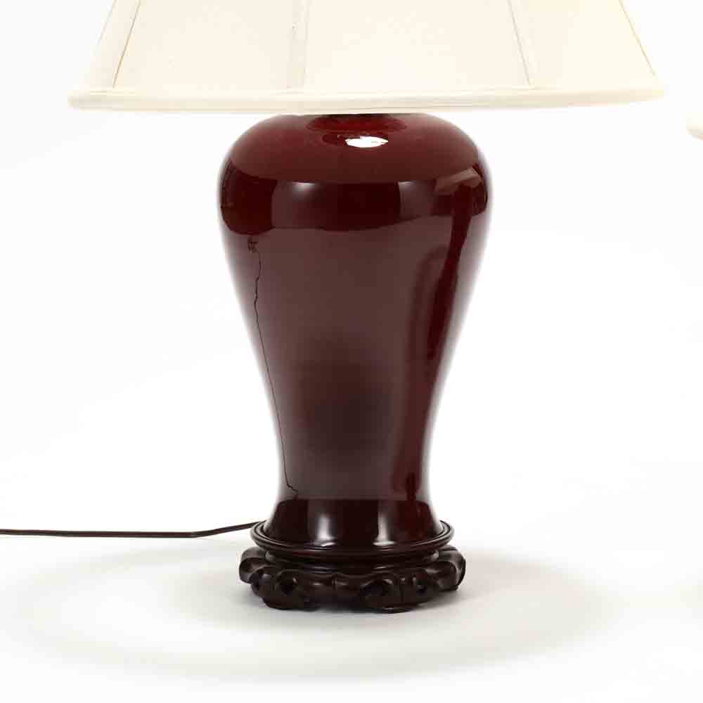A Matched Pair of Chinese Sang de Boeuf Lamps - Image 2 of 4