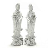 A Pair of Large Chinese Blanc de Chine Guanyin Figures