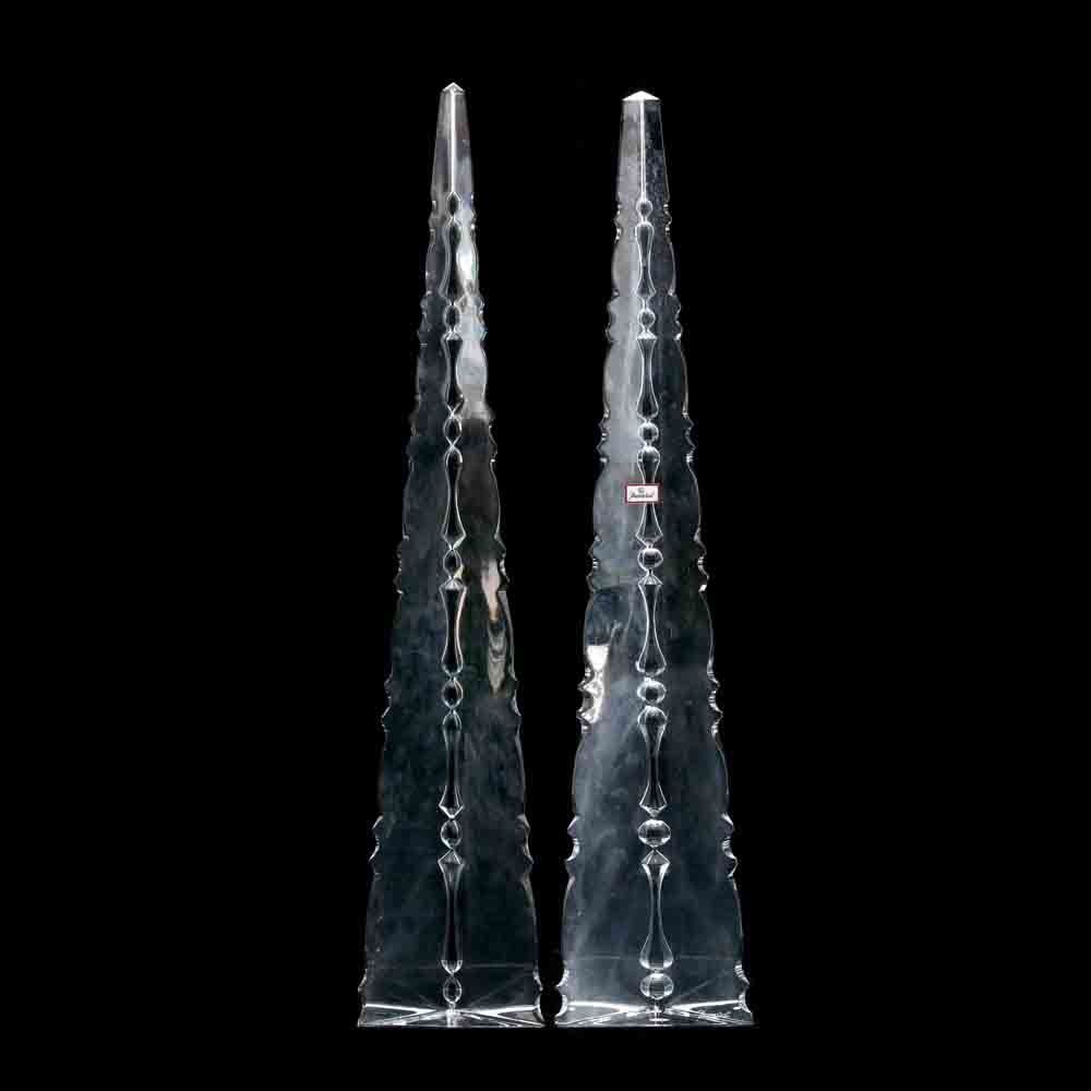 Baccarat, Near Pair of Scalloped Crystal Obelisks