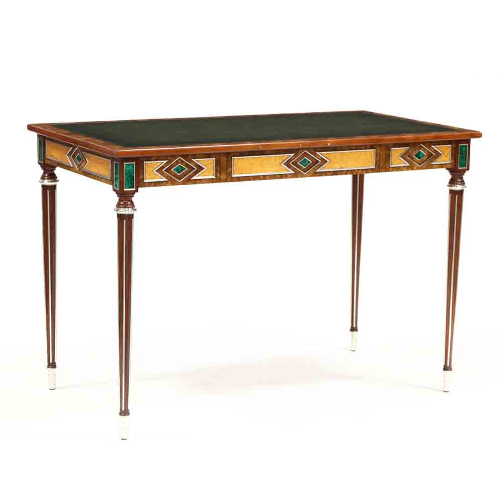 Theodore Alexander, Hermitage Collection, Leather Top Malachite Inlaid Writing Desk - Image 8 of 16