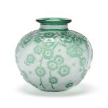Daum, Large Art Deco Green Hawthorne Glass Vase