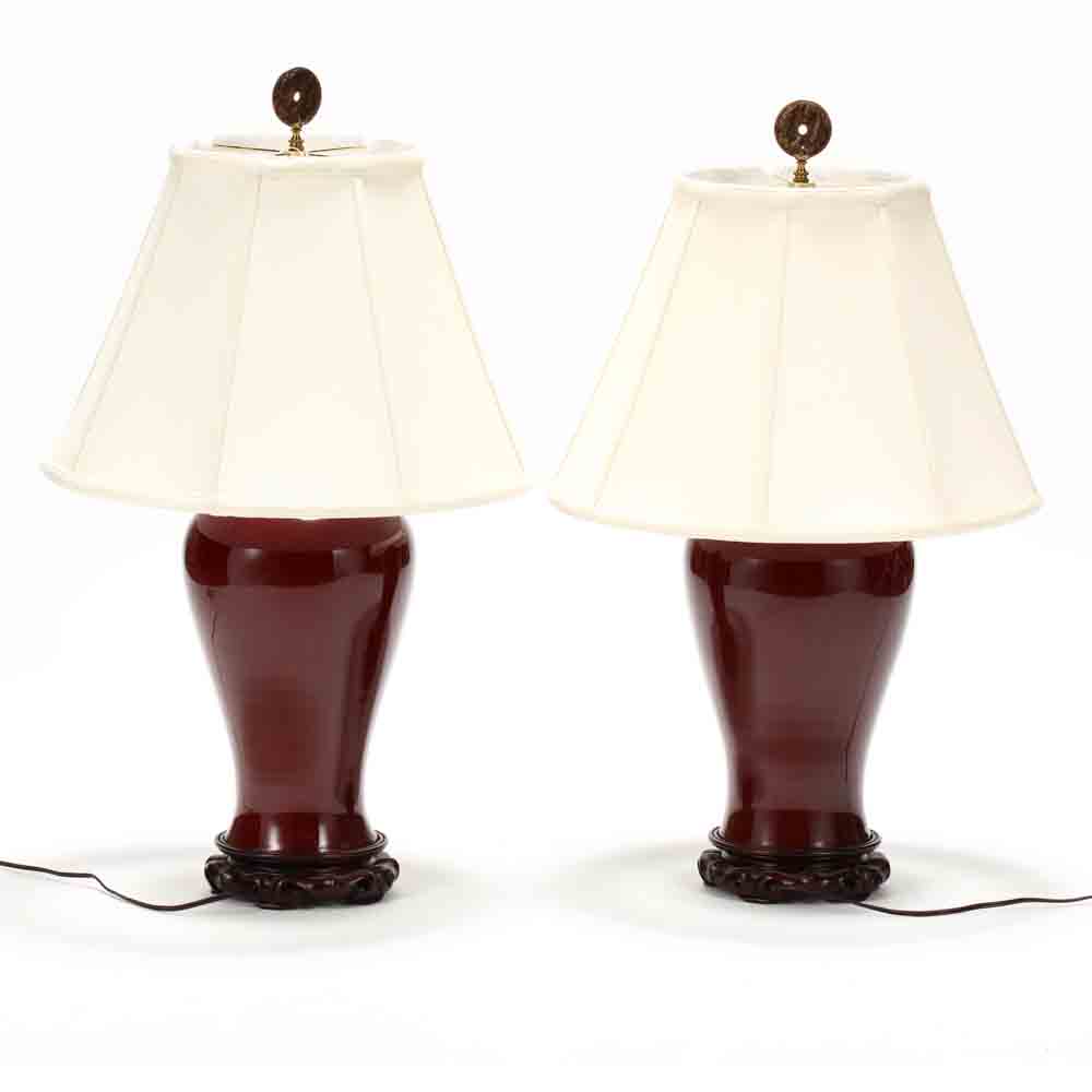 A Matched Pair of Chinese Sang de Boeuf Lamps - Image 4 of 4