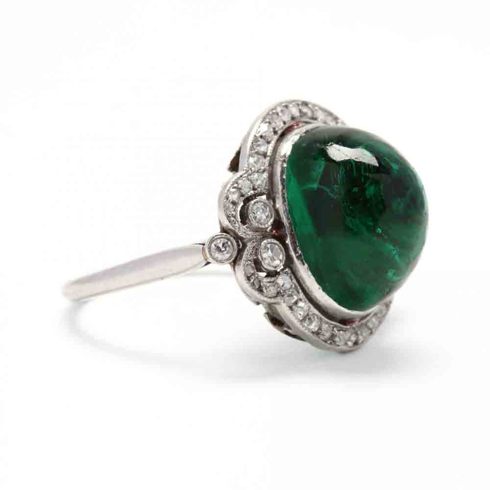 Art Deco Emerald, and Diamond Ring, French - Image 2 of 6