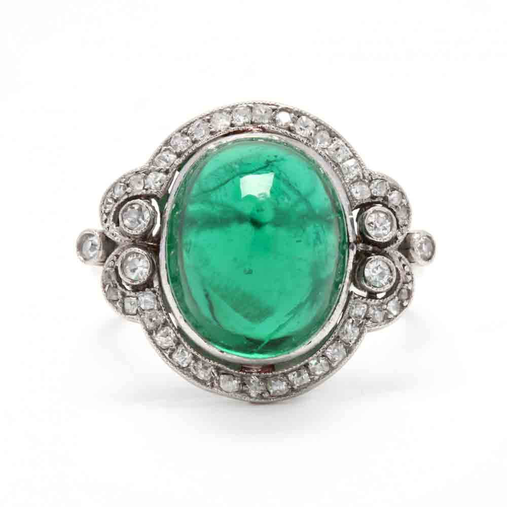 Art Deco Emerald, and Diamond Ring, French