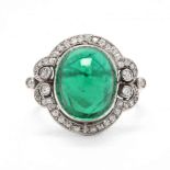 Art Deco Emerald, and Diamond Ring, French