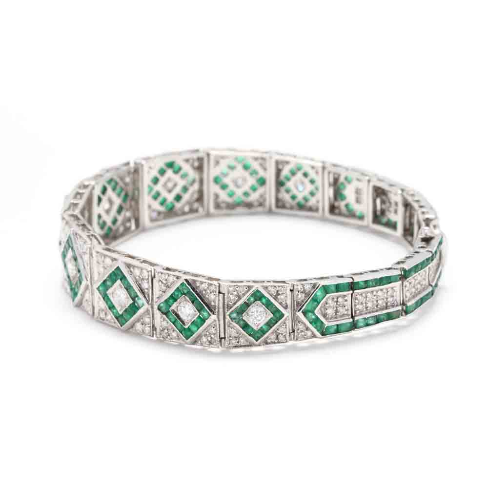 Vintage 18KT White Gold, Emerald, and Diamond Bracelet - Image 4 of 5