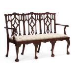 Antique English Chippendale Style Carved Mahogany Triple Back Settee