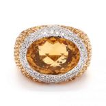 18KT Bi-Color Gold, Citrine, and Diamond Ring